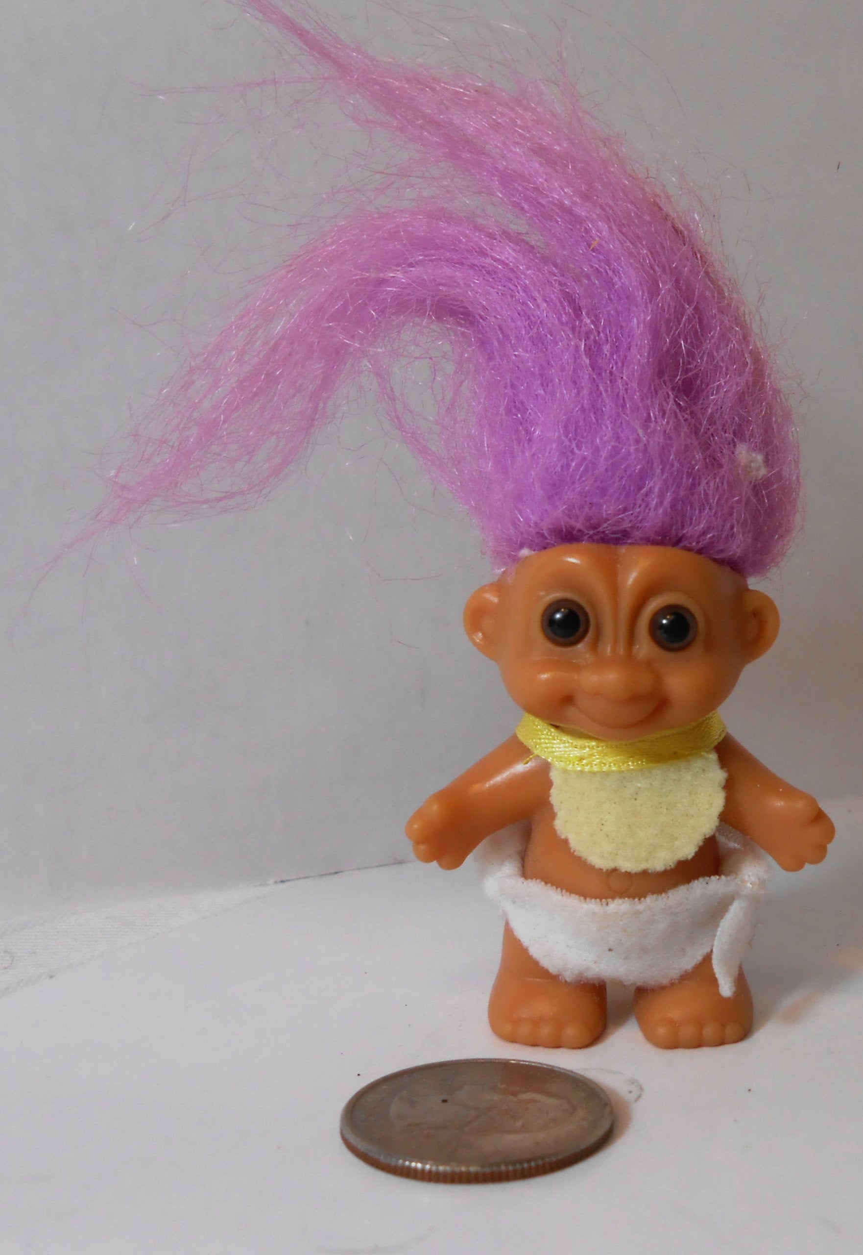 Russ Light Purple Hair Troll Baby Doll in Diaper and Bib 2" Tall