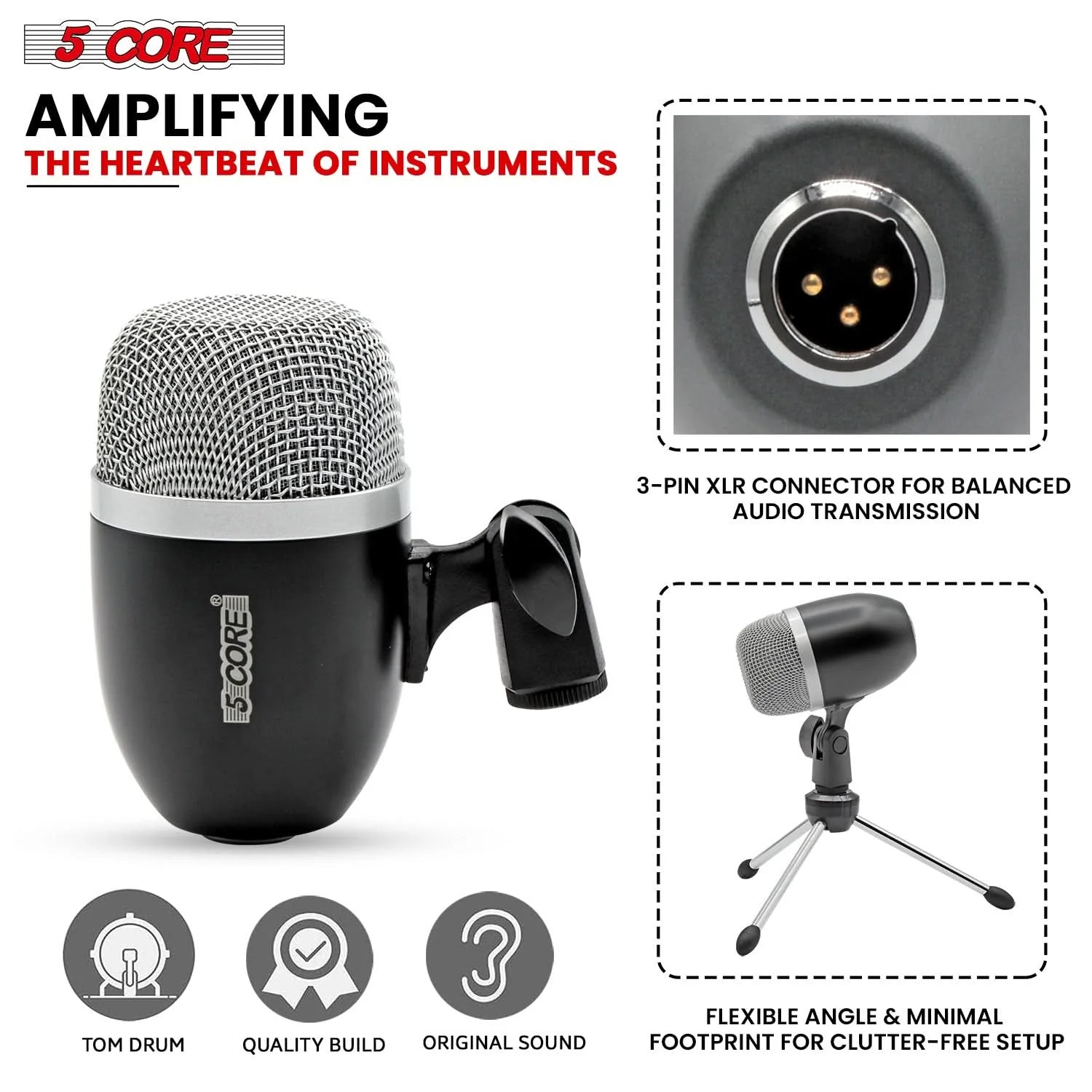 5Core Conga Mic Snare Tom Microphone Drum Kit Condenser XLR Instrument
