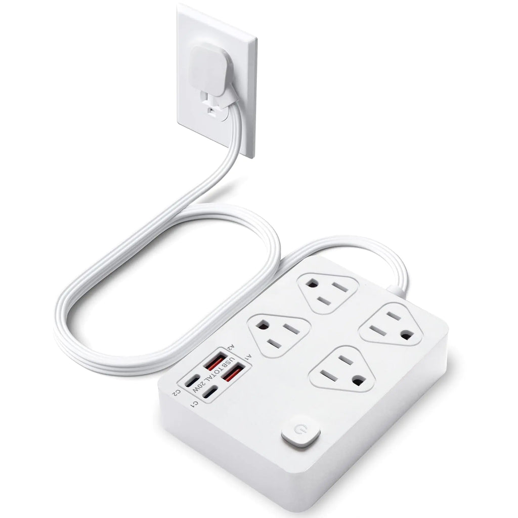 Surge Protector Power Strip 4 Outlets with 4 USB (2 USB C) Charging Port PD 20W6Ft Flat Plug Extension Cord 4 Outlets Extender Fast USB C Multiple Charging Station for Home Office (White)