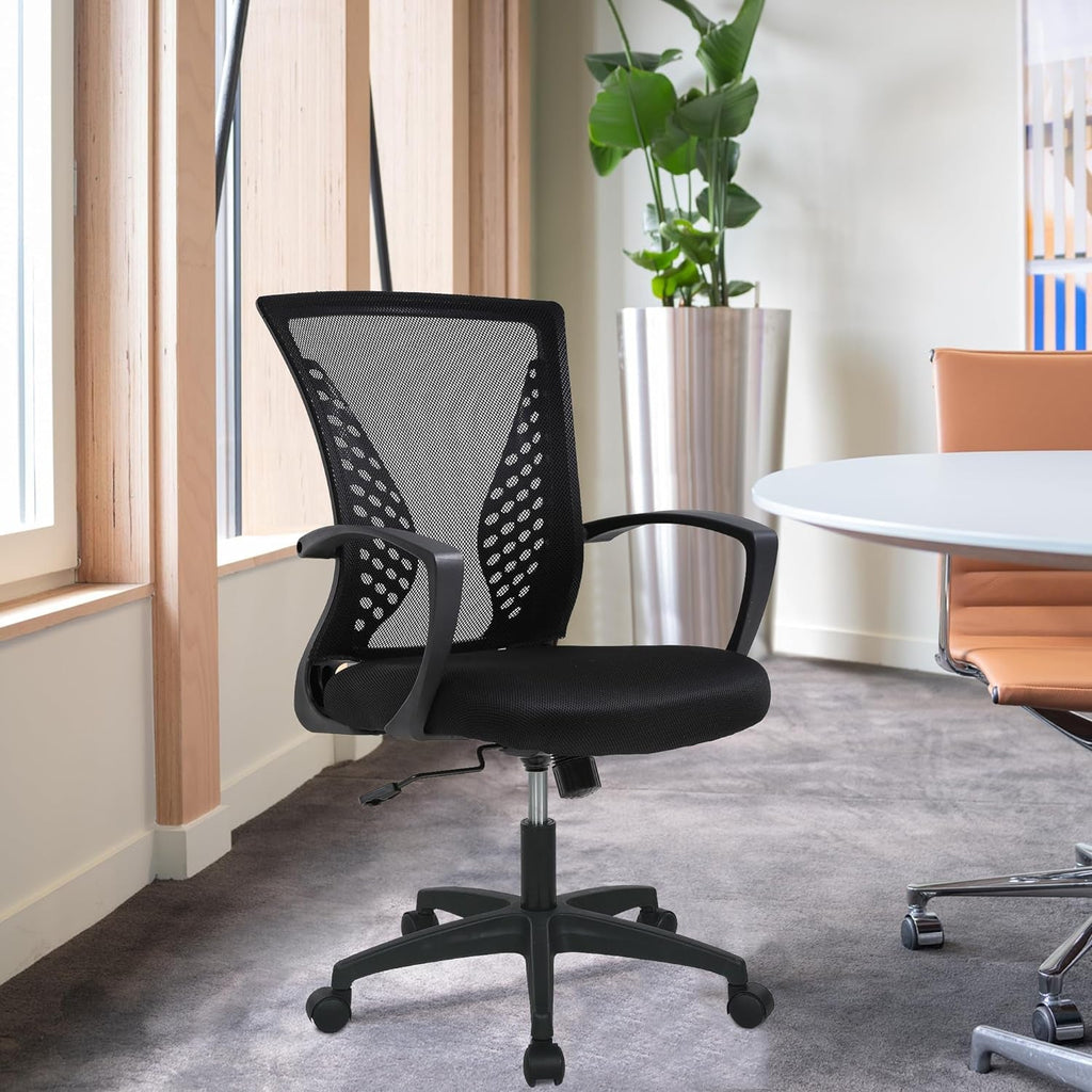 Home Office Chair Mid Back PC Swivel Lumbar Support Adjustable Desk