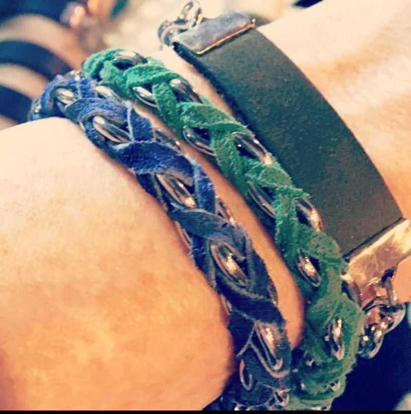 Distressed Olive Leather and Chain ID Toggle Bracelet by The Urban