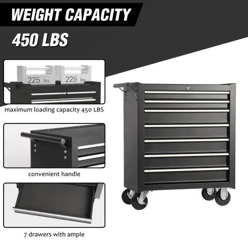 Rolling Tool Chest With 7-Drawer Tool Box With Wheels Multifunctional Tool Cart Mechanic Tool Storage Cabinet For Garage, Warehouse, Workshop, Repair Shop