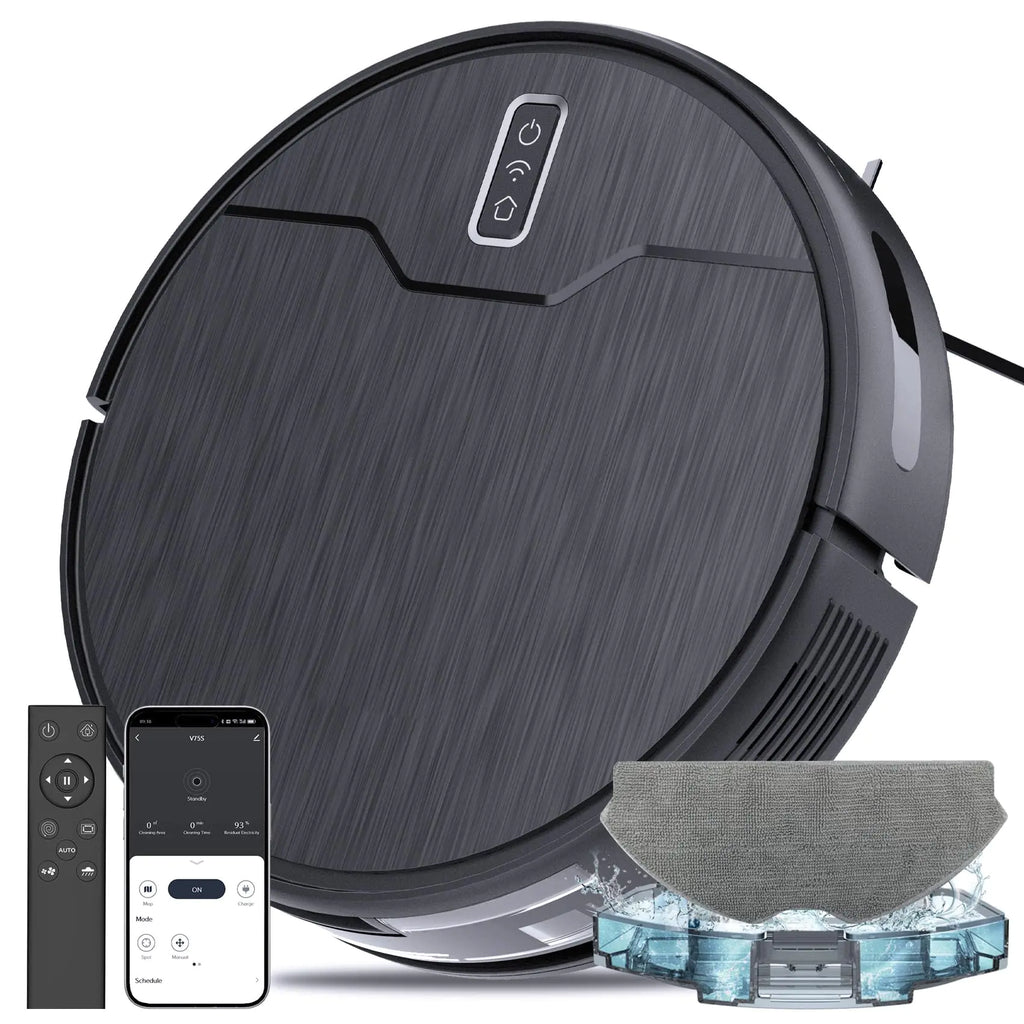 betboyles Robot Vacuum and Mop Combo Robot Vacuum Cleaner 6 Cleaning Modes Large Capacity Water Tank Dustbin Self-Charging WiFi/App/Alexa Ideal for Hard Floor Carpet Pet Hair