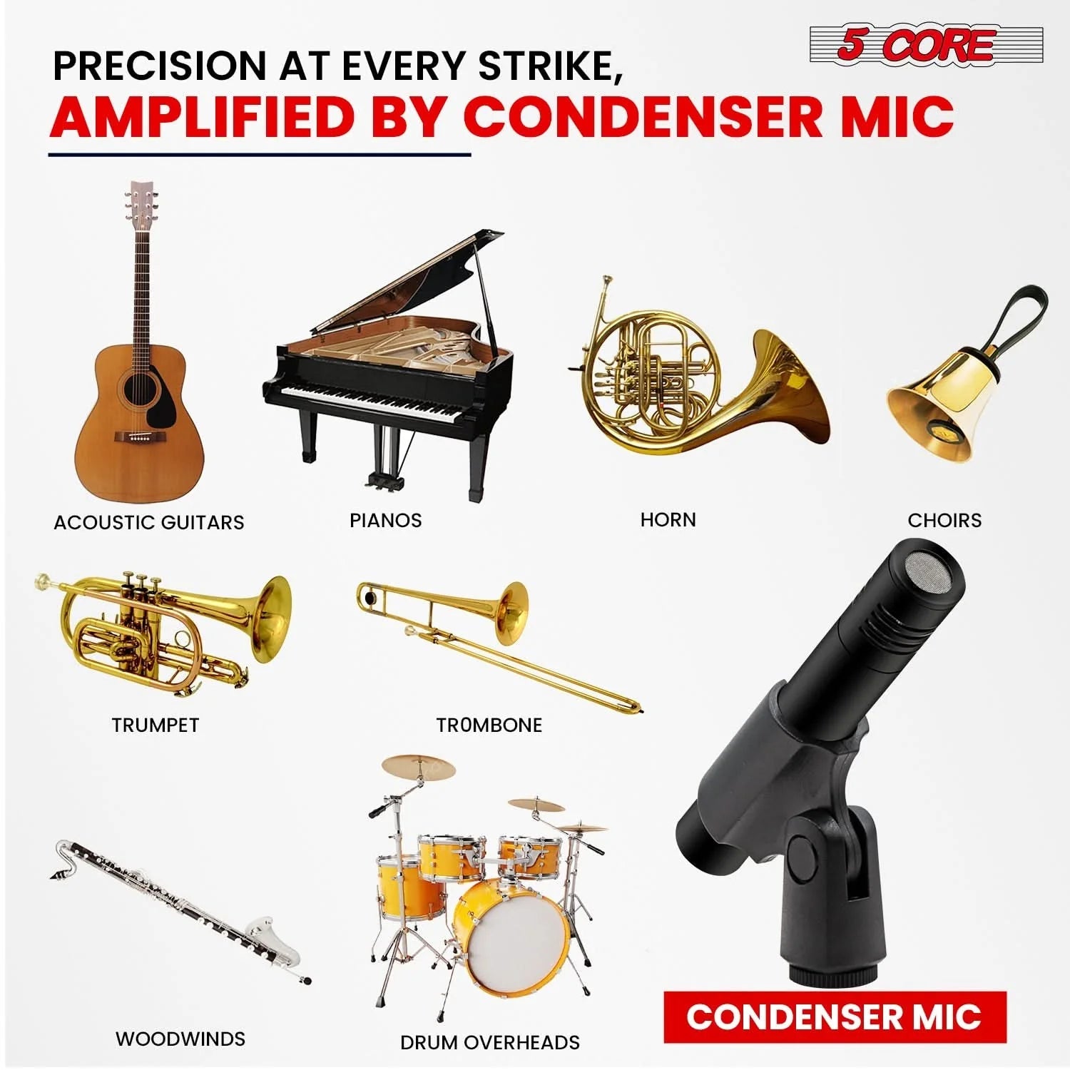 5Core Instrument Microphone Professional XLR Cardioid Pencil Stick