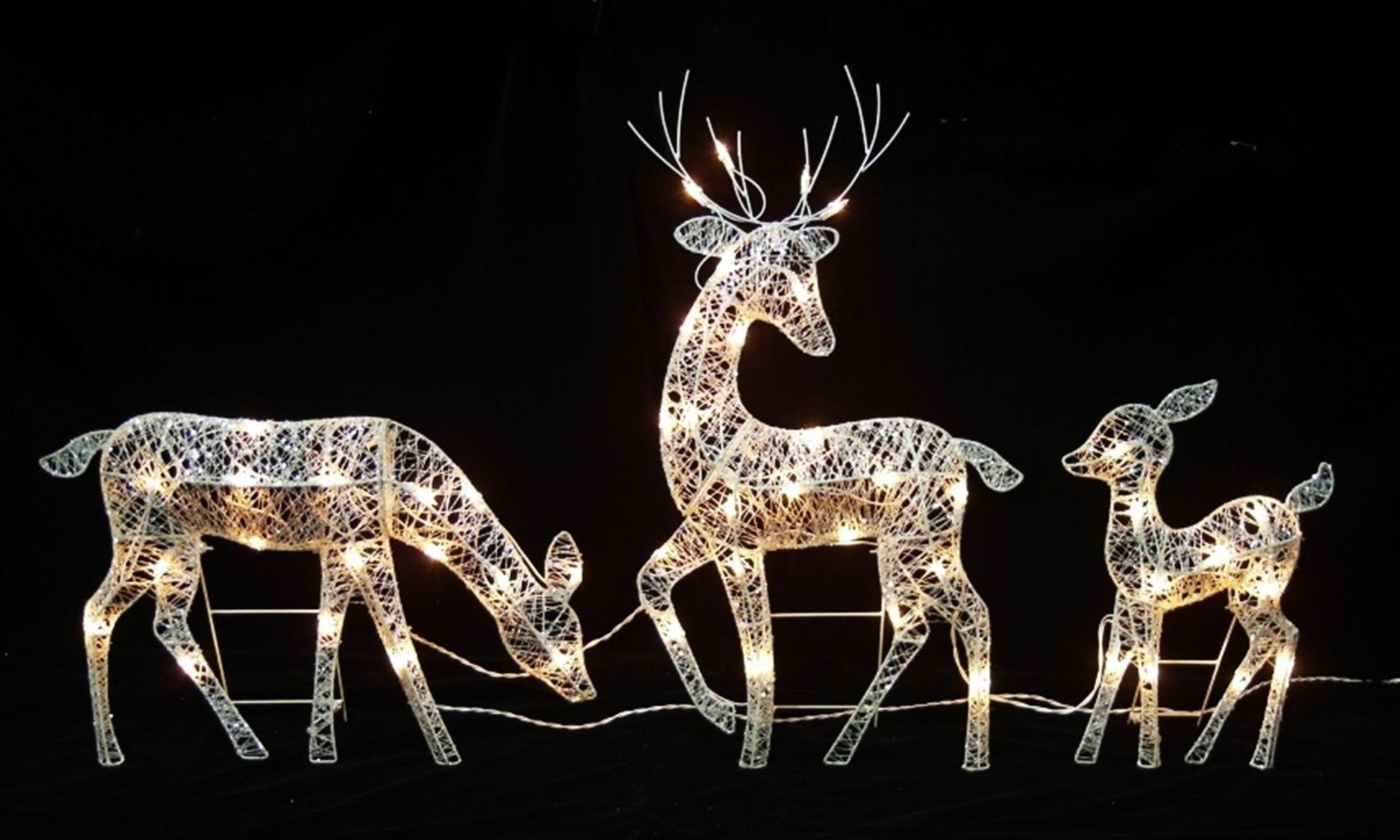 Set of 3 White Glittered Doe, Fawn and Reindeer Lighted Christmas