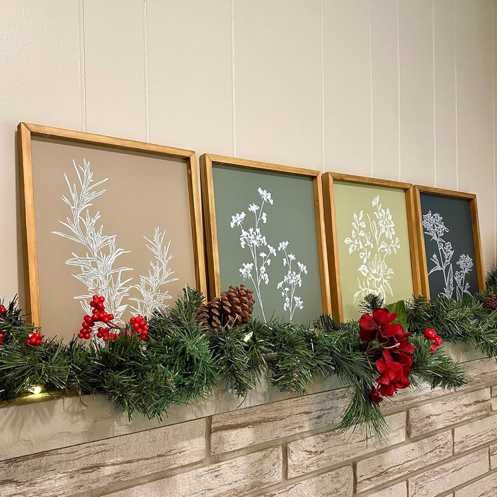 Boho Botanical Framed Art: Rustic Wood Minimalist Set