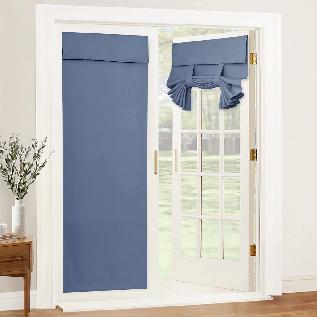 RYB HOME 2 Panels Front Door Curtains - Thermal Insulated Curtain for Tricia Window Decor Room Darkening Drapery for Double French Door Glass Door Curtains Full Privacy 26 x 69 Stone Blue