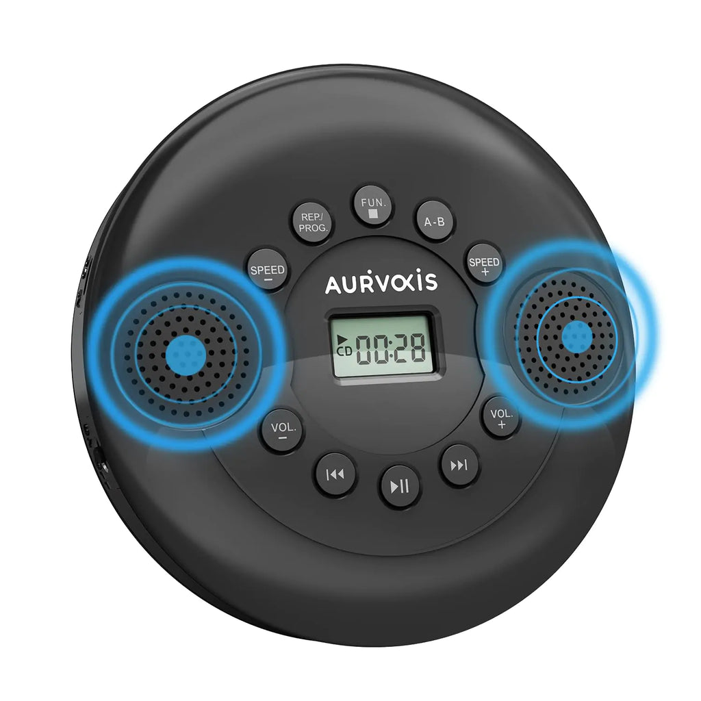 Portable CD Player with Bluetooth Dual Speakers Mini Boombox Rich Sound Quality Easy Bluetooth Connectivity Rechargeable Anti-Skip AUX Cable for Car & Home Headphone Aurivoxis TravelTone
