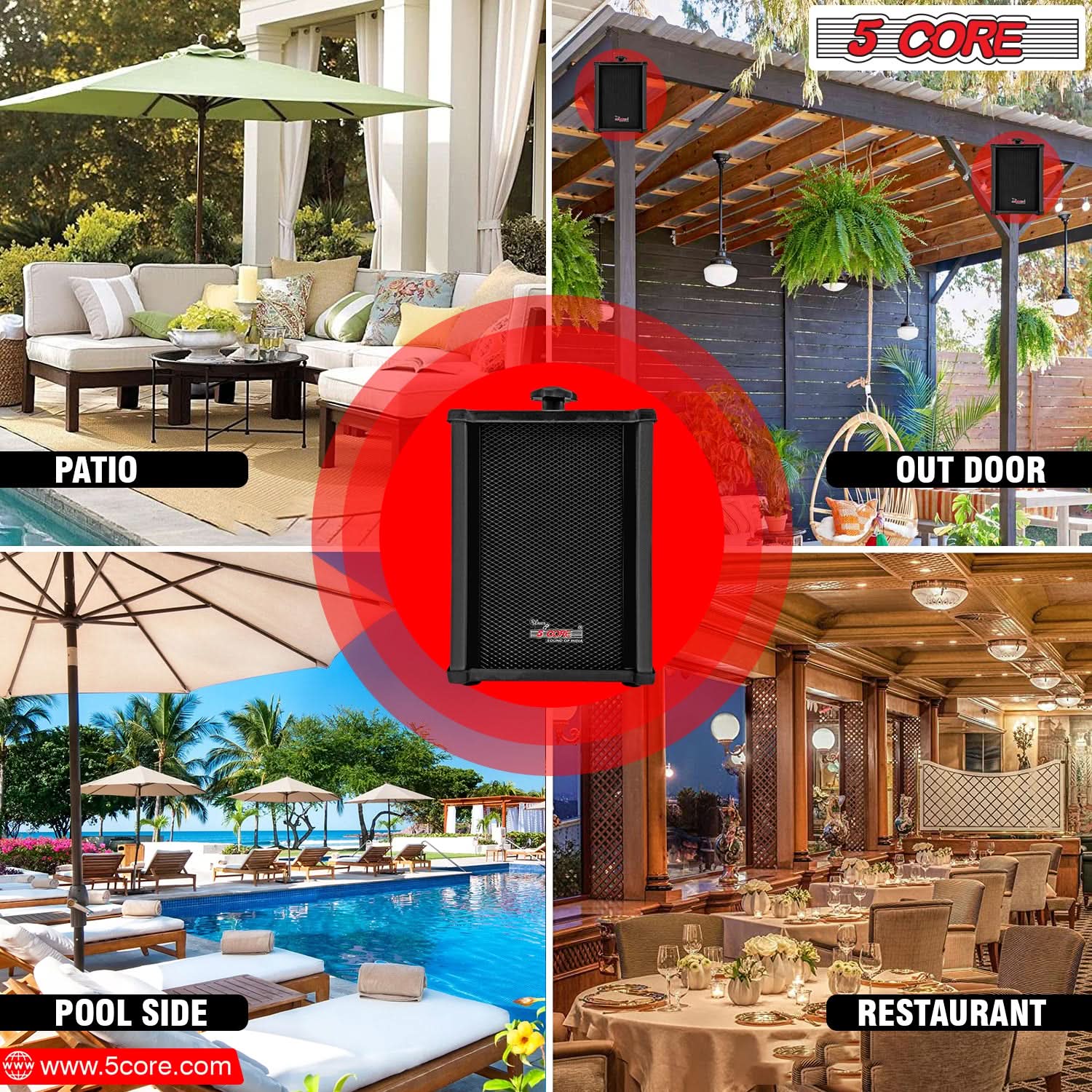 5Core Outdoor Speakers Stereo In Wall 100W Peak Passive Home Audio