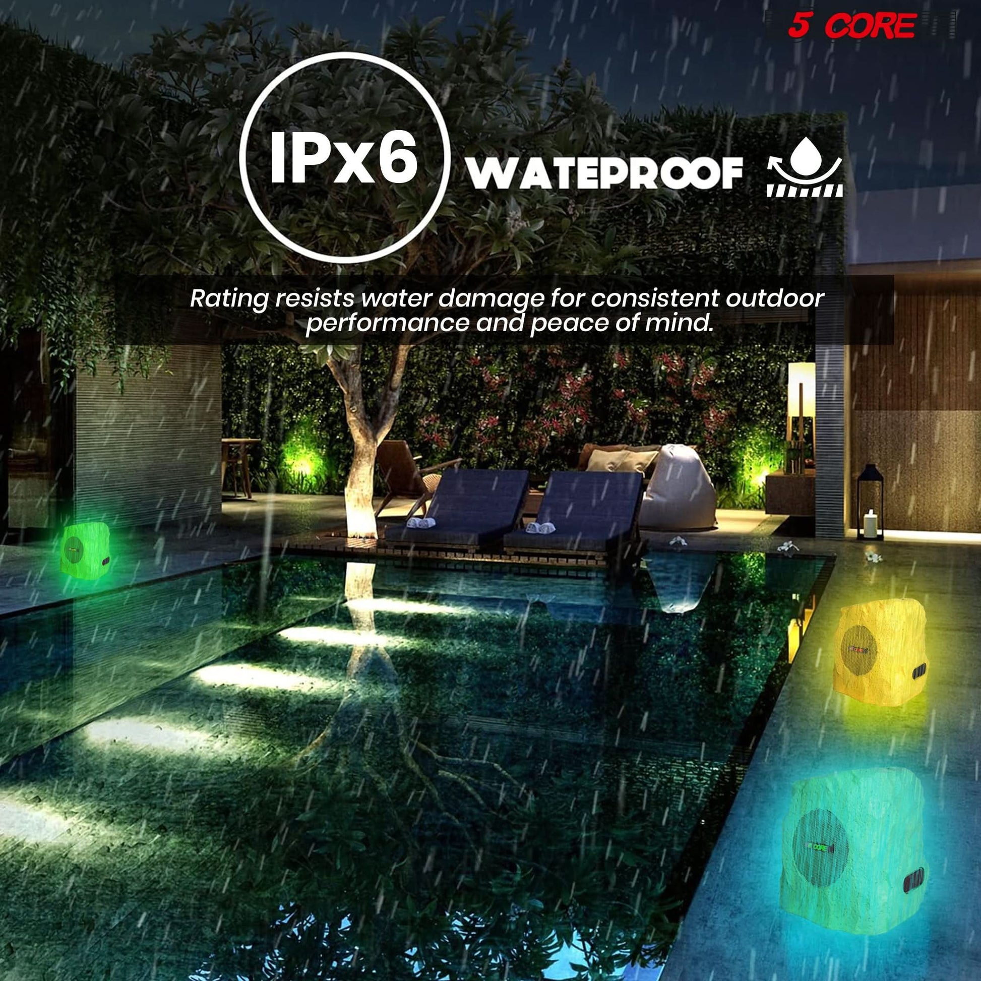 5Core Outdoor Wireless Speakers Bluetooth Rock Waterproof Linkable TWS