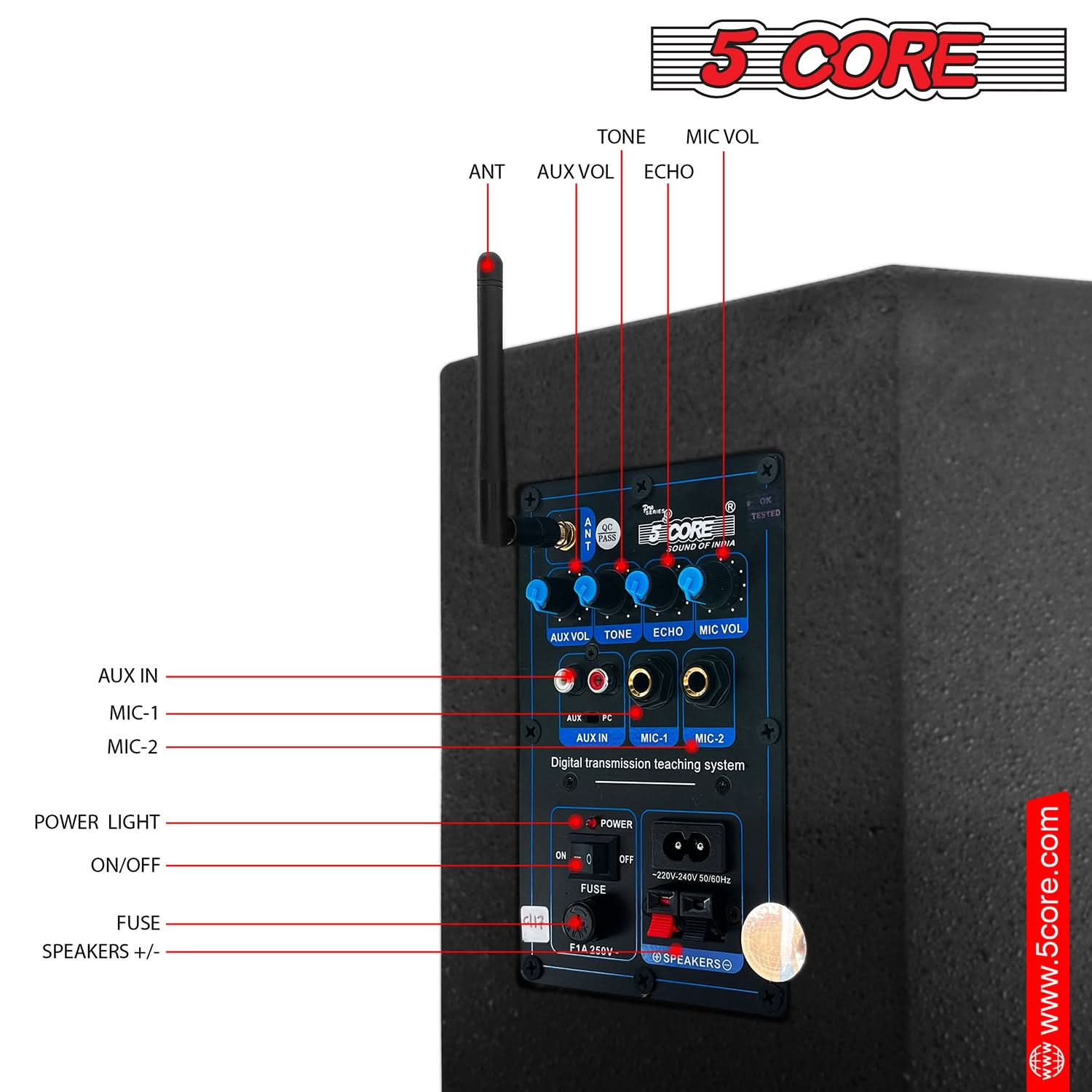 5Core Voice Amplifier 200W Portable PA Speaker System + Wireless