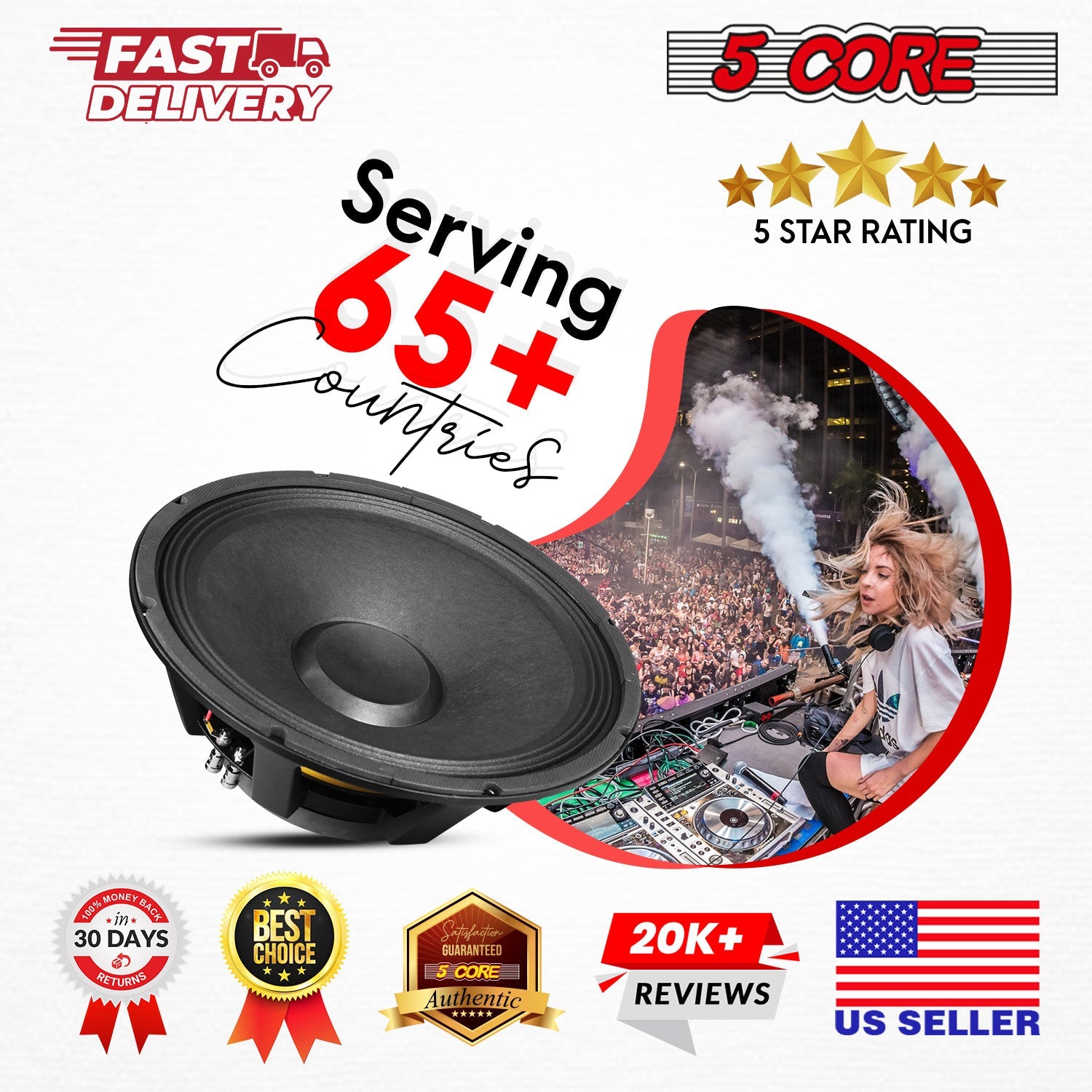 5Core 15 Inch Subwoofer Speaker 1500W Peak 8 Ohm Full Range