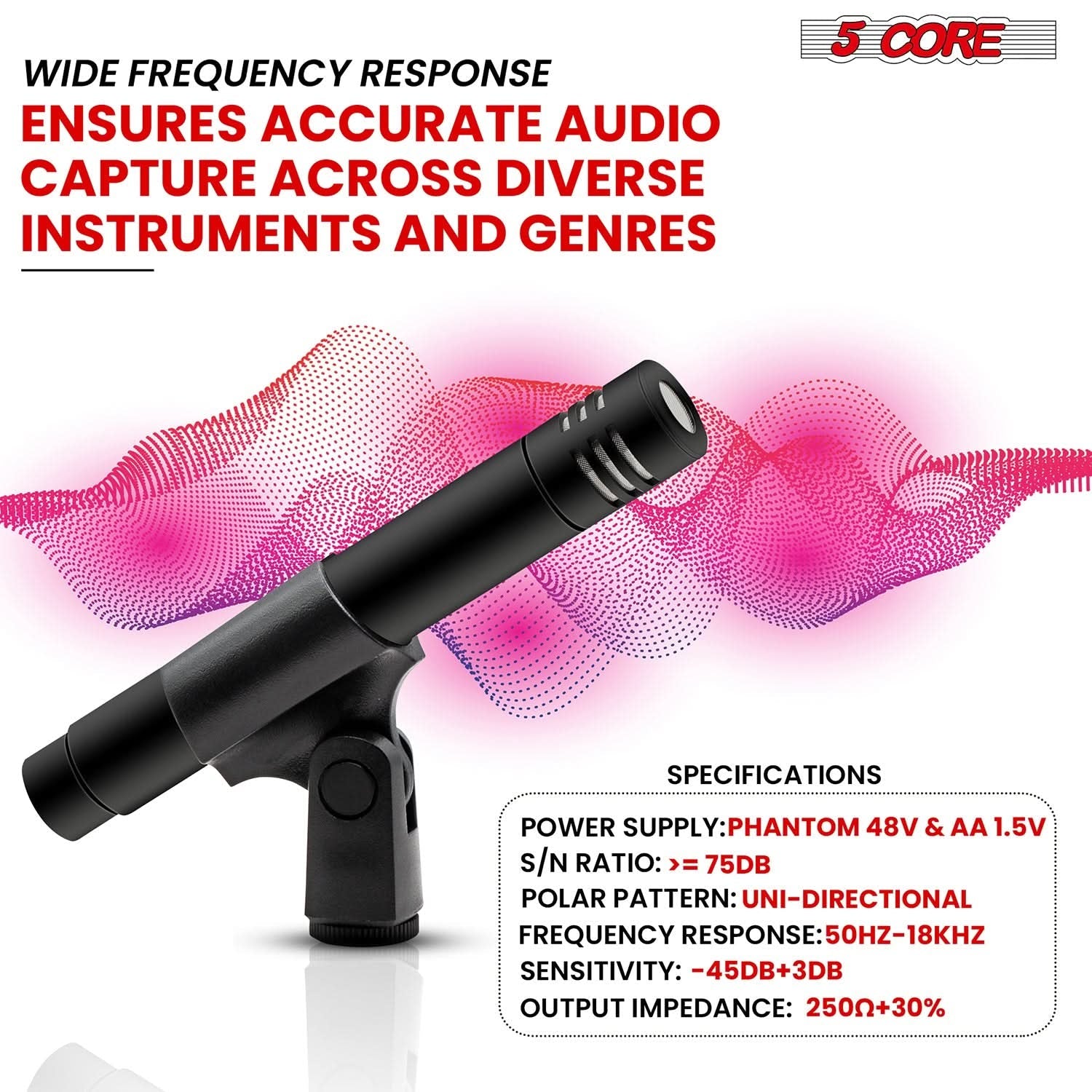 5Core Instrument Microphone Professional XLR Cardioid Pencil Stick