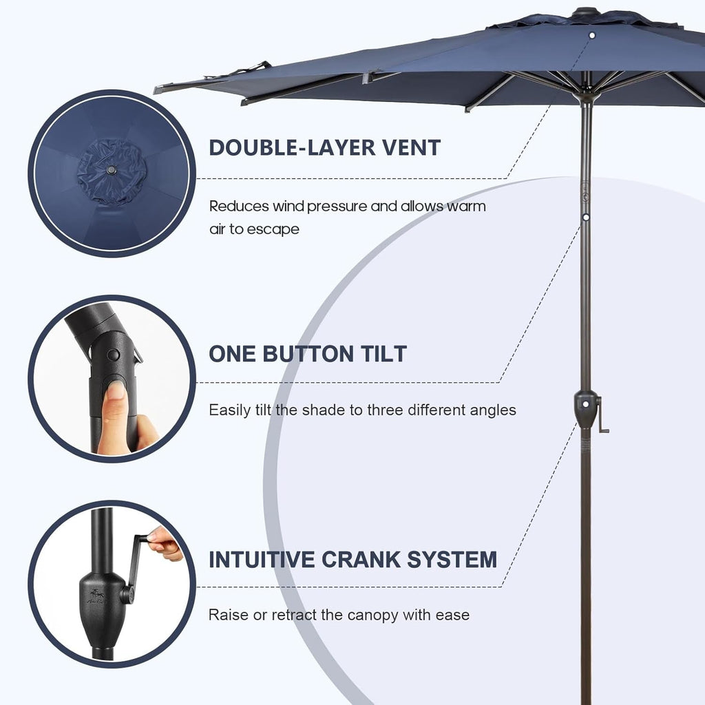 9Ft Lyon Outdoor Patio Umbrella Dark Blue Garden Shade
