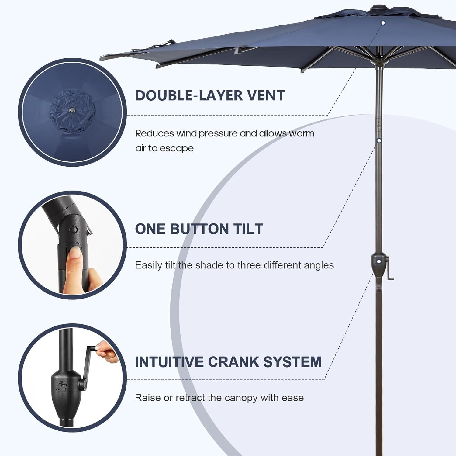 9Ft Lyon Outdoor Patio Umbrella Dark Blue Garden Shade