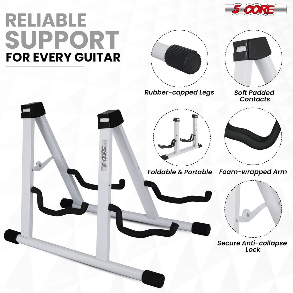 5Core Double Guitar Stand Floor Adjustable a Frame Folding Acoustic