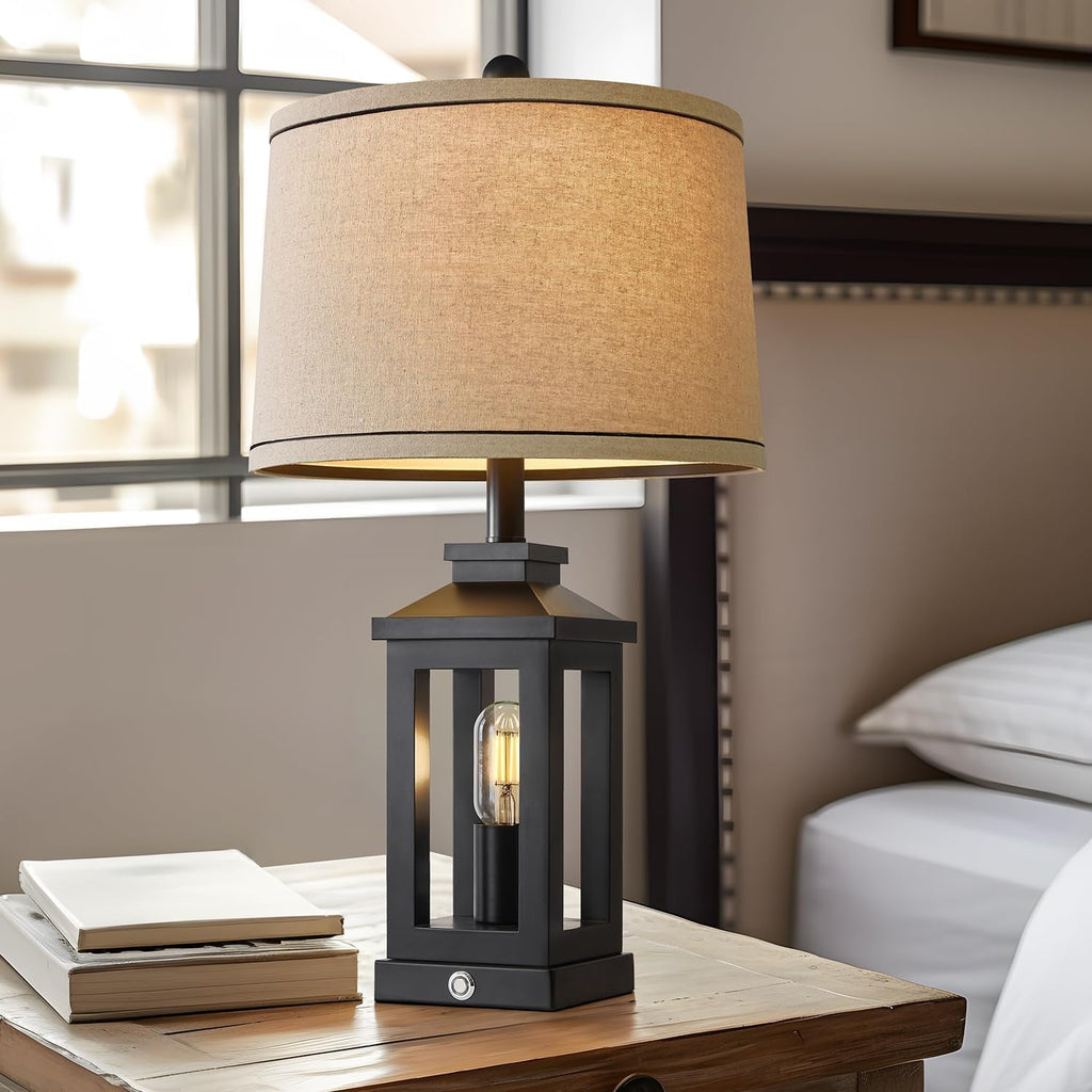 Retro Black Table Lamps Touch Control, USB, Vintage Set