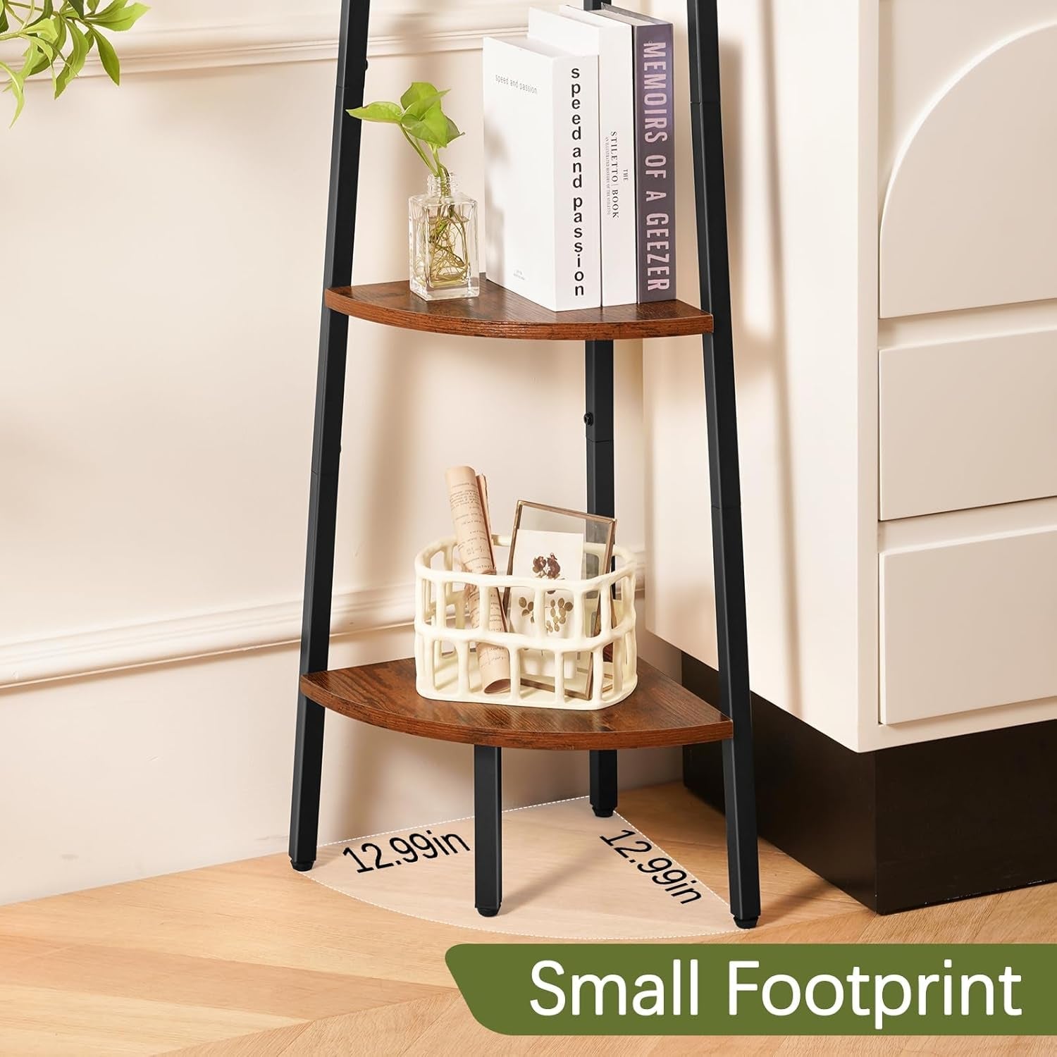 Corner Shelf Stand, 5-Tier Corner Bookshelf with LED Light Corner