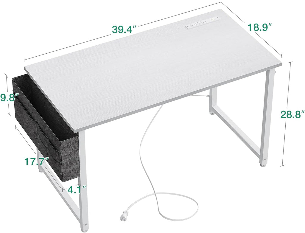 Small Desk with Power Outlets and USB Port Computer Desk for Home
