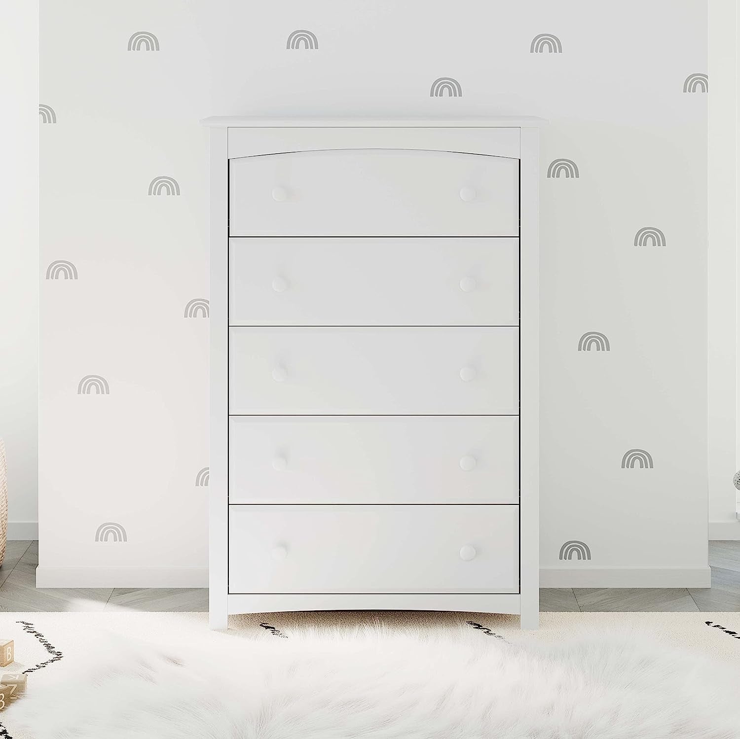 White Storkcraft Kenton 5 Drawer Dresser For Nursery