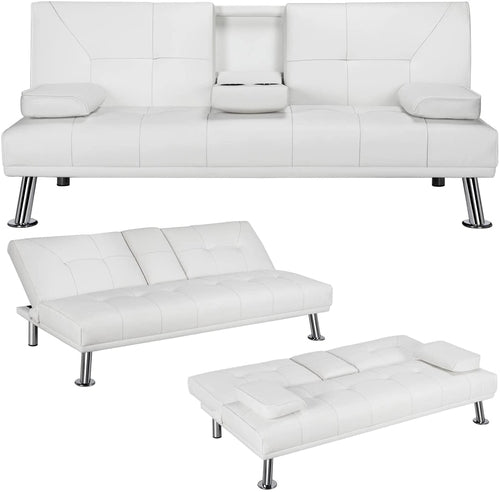 Convertible Sofa Bed With Cup Holders And Adjustable Back