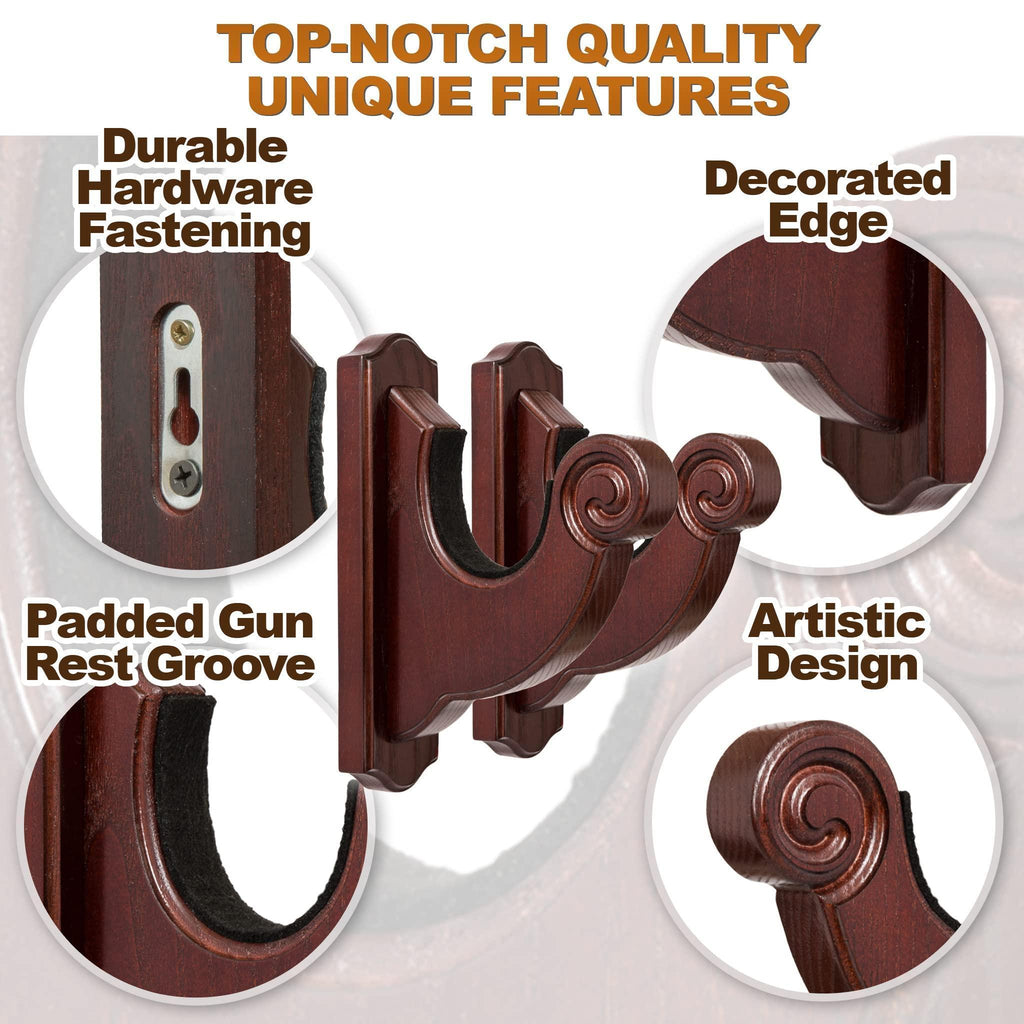 Wall Mount Gun Rack Hold Up Displays Horizontal Shotgun Bow Hanger Wood Hooks