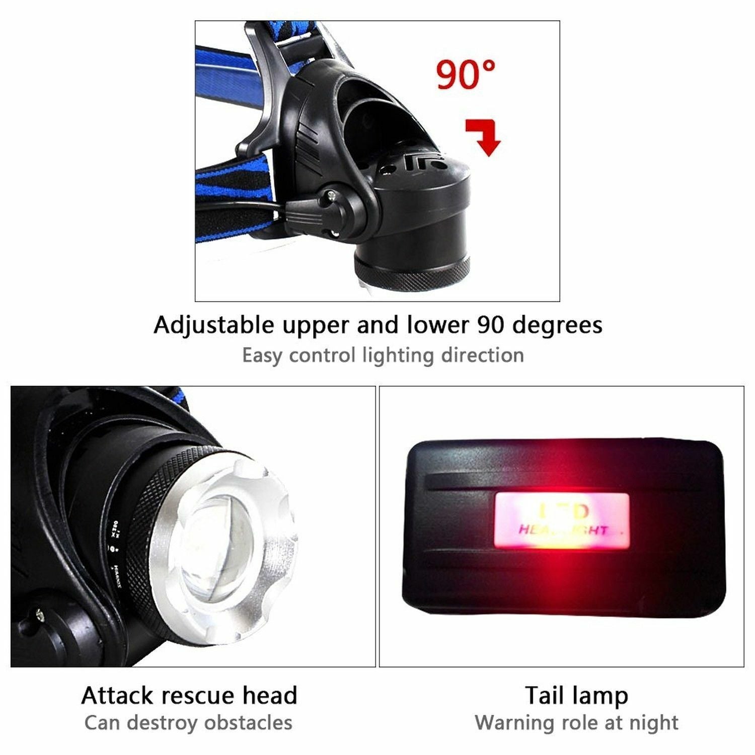 990000LM Rechargeable LED Headlamp Zoomable Torch Tactical Headlight