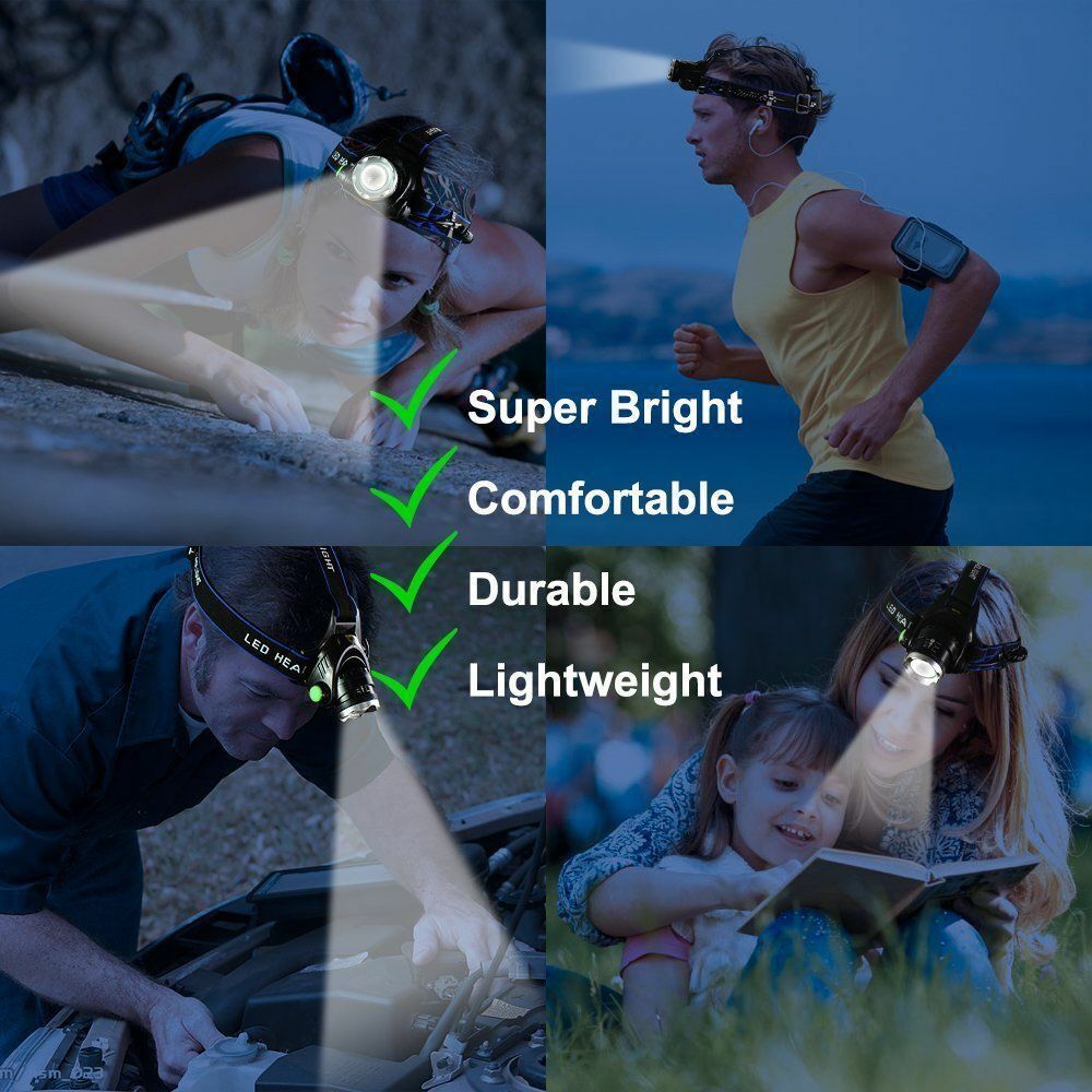 990000LM Rechargeable LED Headlamp Zoomable Torch Tactical Headlight