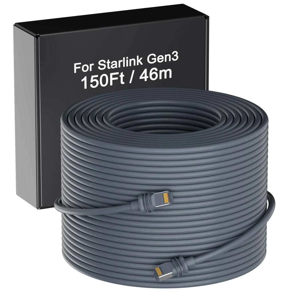 WHYFONE Starlink Gen 3 Cable 150FT/46 Meter Replacement Extension Cable for Starlink Standard V3 Waterproof 26AWG Grey (150FT)