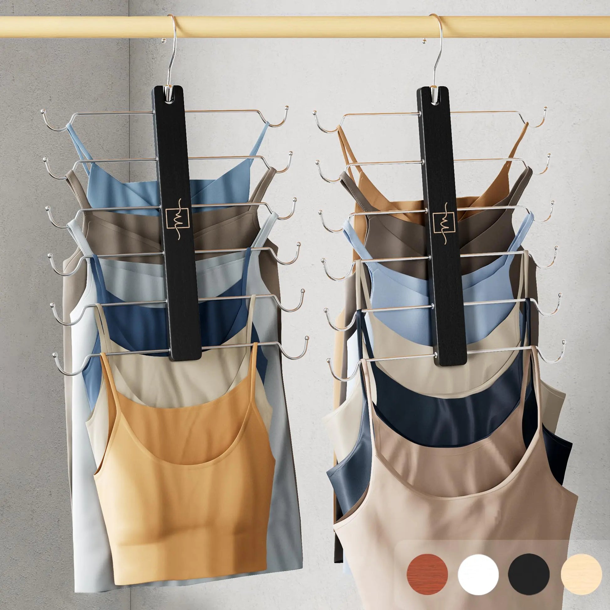 MORALVE European Beechwood Tank Top Hangers - 2 Pack - Space Saving Sports Bra Hanger for Closet - Cami Hanger Space Saving Tank Top Organizer - Closet Bra Hanger - Space Saving Hanging Bra Organizer