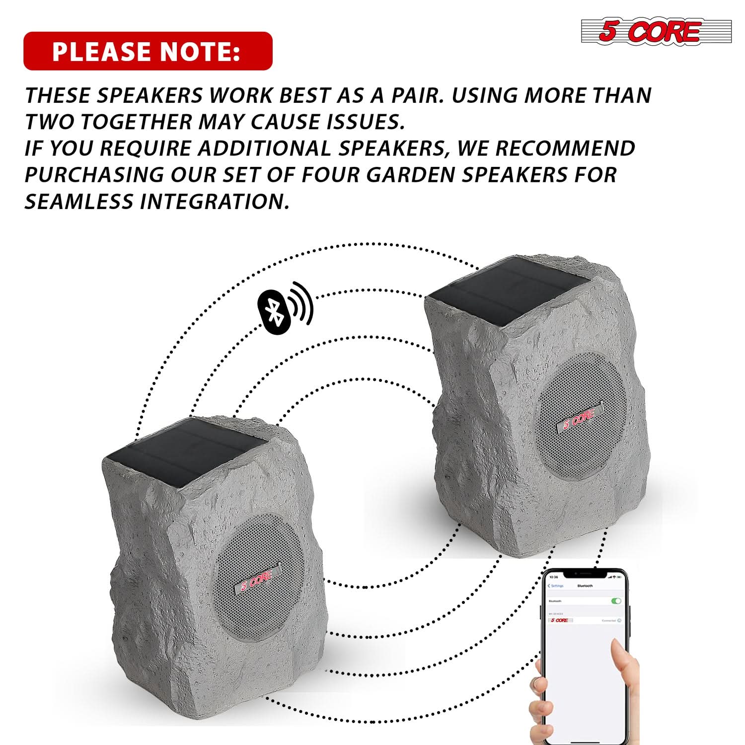 5Core Outdoor Wireless Speakers Bluetooth Rock Waterproof Linkable TWS