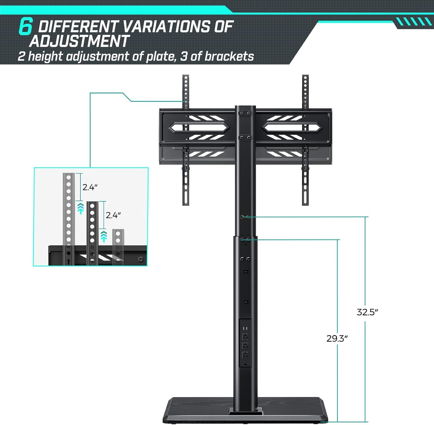 TV Stand with Power Outlet, Universal Floor TV Stand for 32-75 Inch