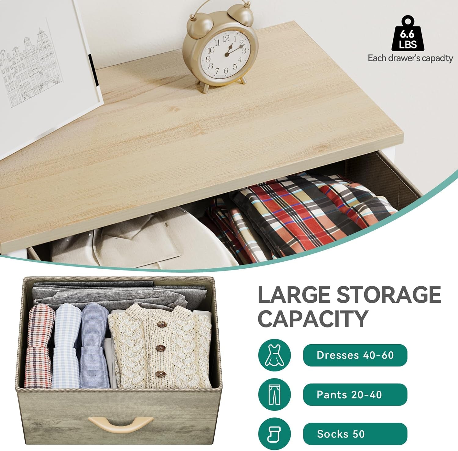 Dresser with 4 Drawers - Fabric Storage Tower, Organizer Unit for