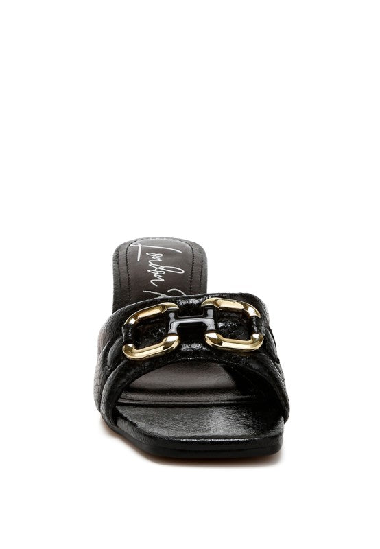 Bellamy Horsebit Detail Snake Print Sandals
