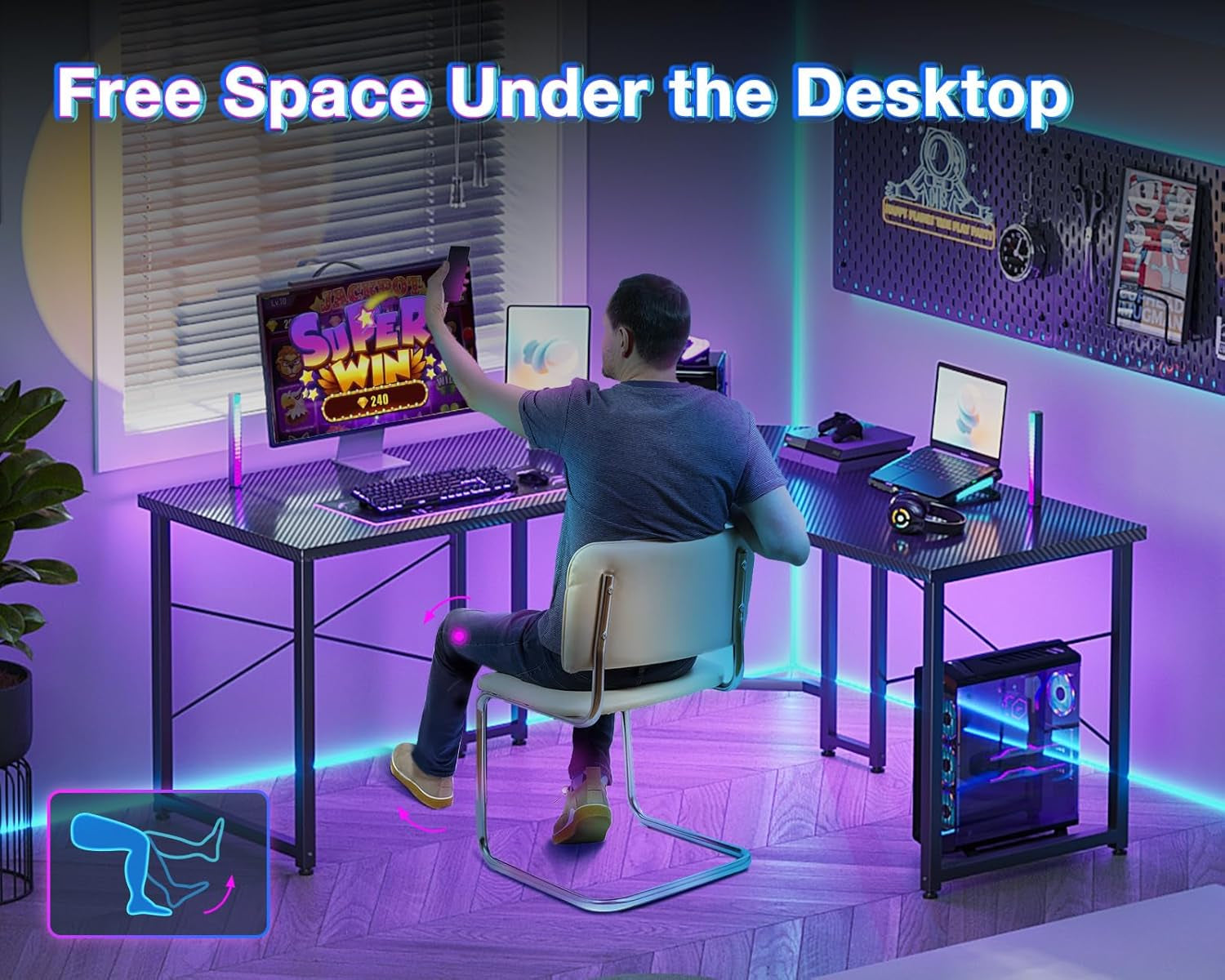 L Shaped Gaming Desk, Corner Desk Gaming Table for Home Office,