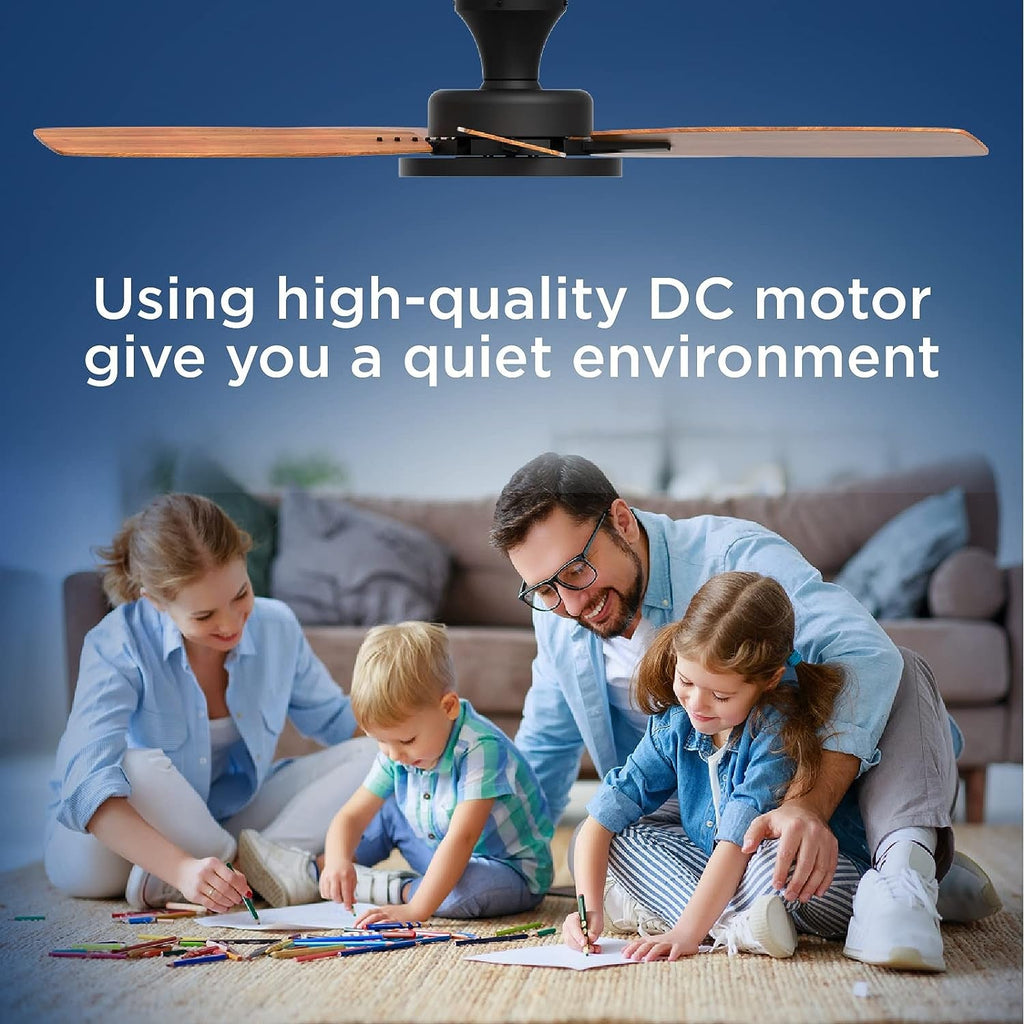 52 Inch Black Ceiling Fan With Remote Control Lights
