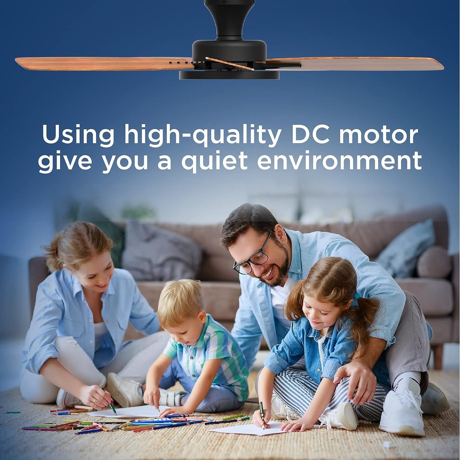 52 Inch Black Ceiling Fan With Remote Control Lights