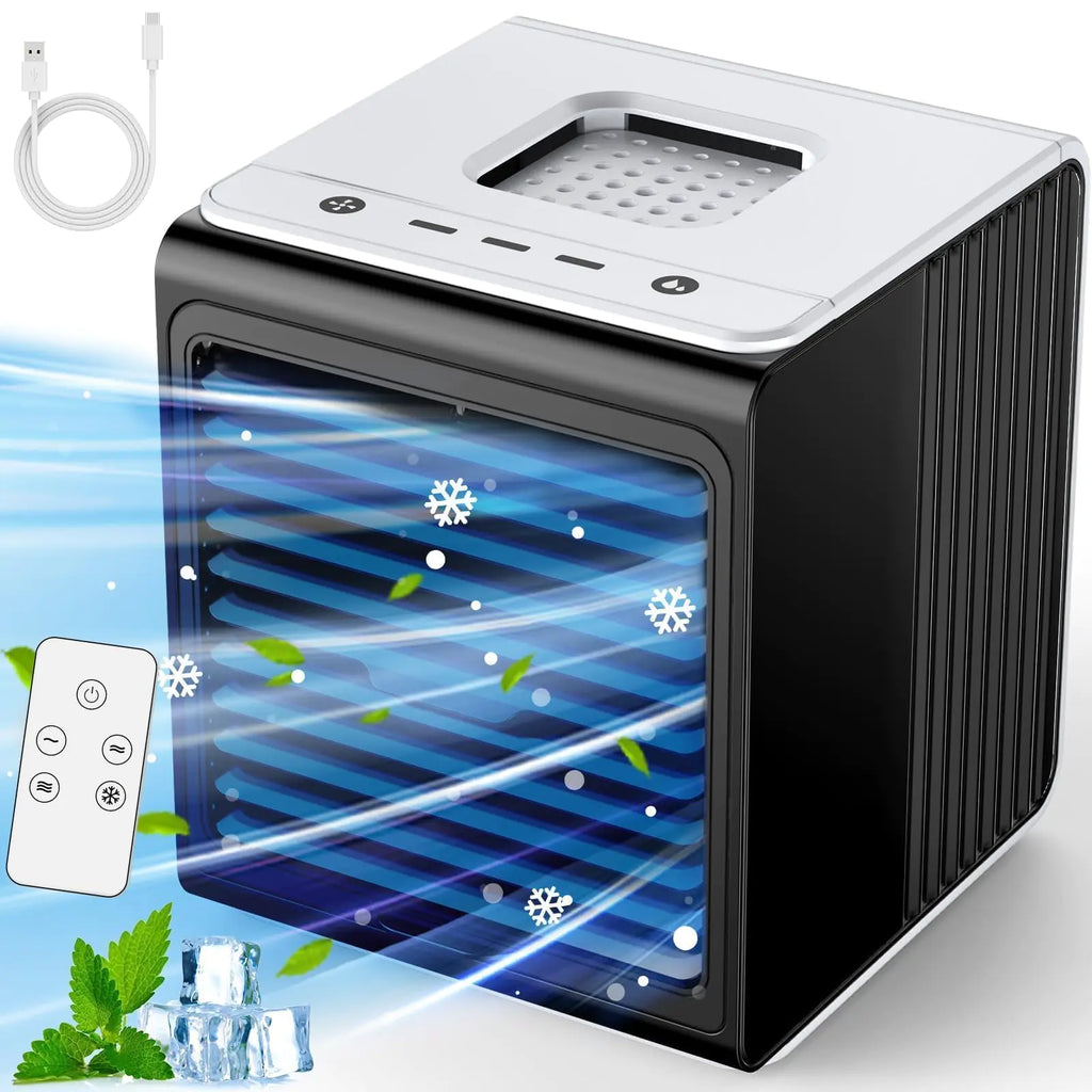 CENSTECH 3-IN-1 Mini Air Conditioner with Remote Top Splash-Proof Design 3 Speeds Small Portable Air Conditioner Large Capacity Tank Personal Air Conditioner Desk Air Conditioner for Office Room