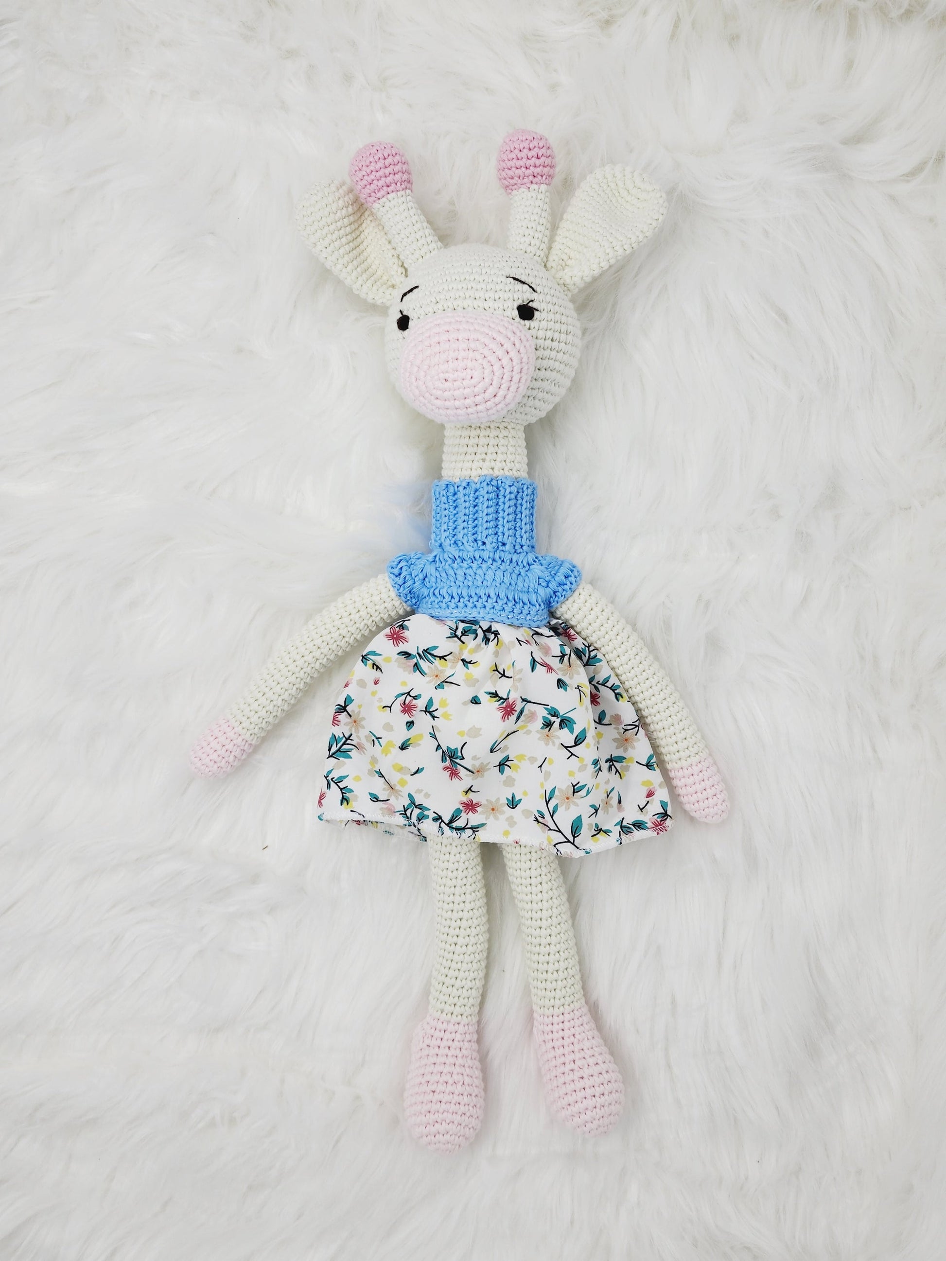 Crochet Giraffe Stuff Animal Toy Large Girl Doll in Dress, Amigurimi