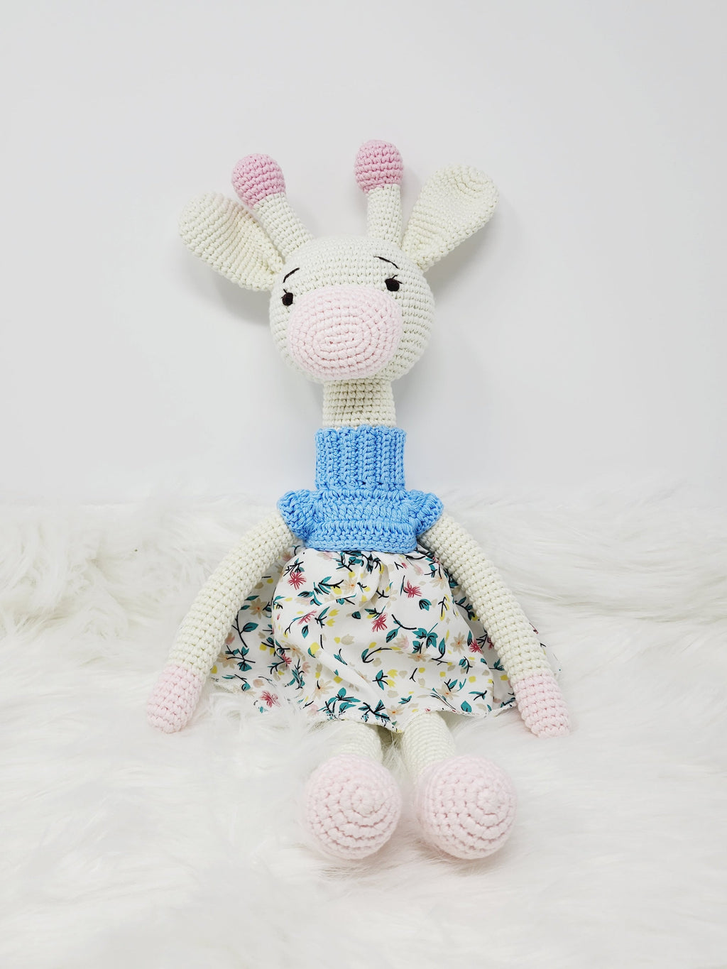 Crochet Giraffe Stuff Animal Toy Large Girl Doll in Dress, Amigurimi