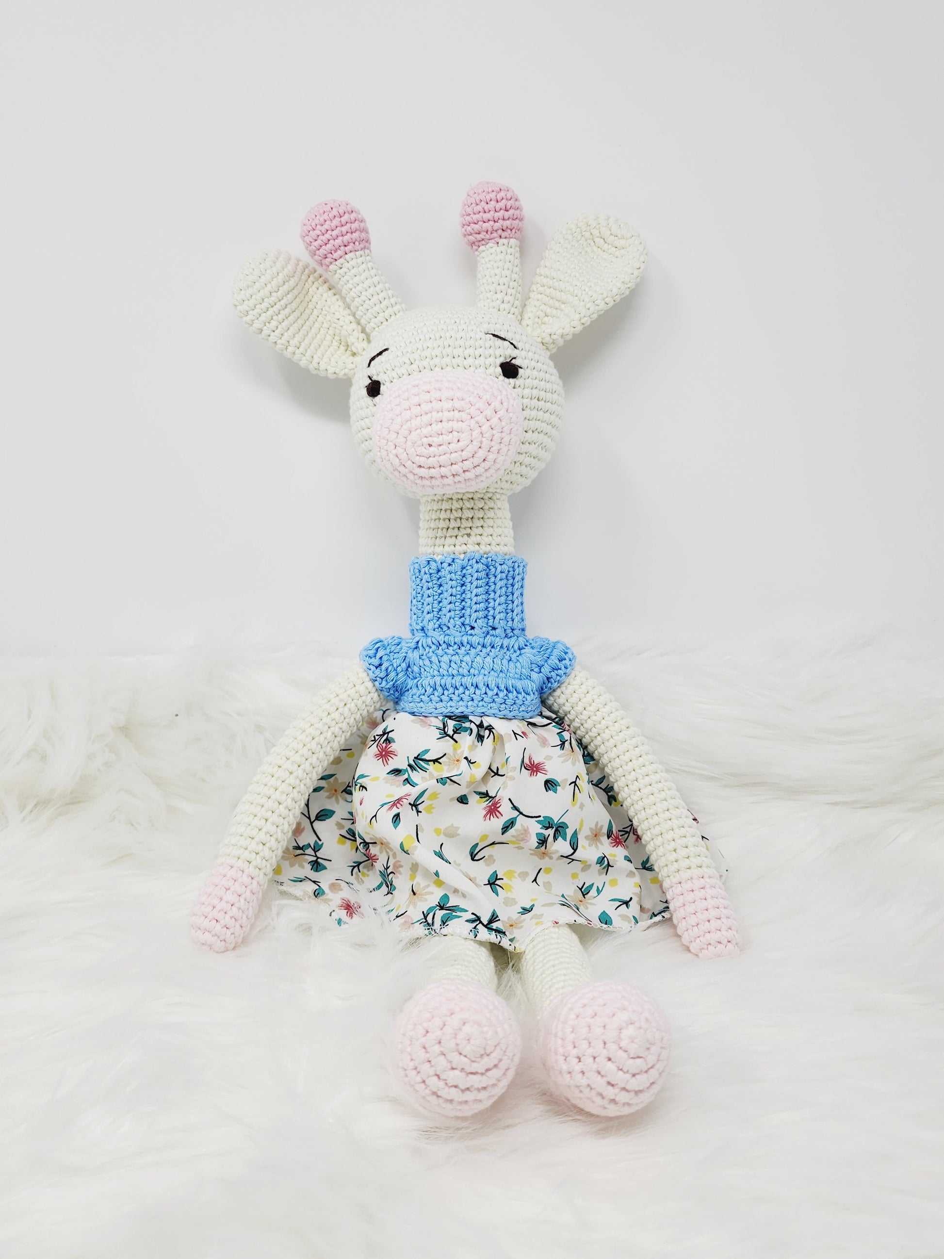 Crochet Giraffe Stuff Animal Toy Large Girl Doll in Dress, Amigurimi