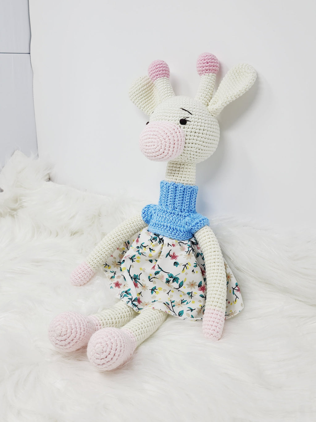 Crochet Giraffe Stuff Animal Toy Large Girl Doll in Dress, Amigurimi