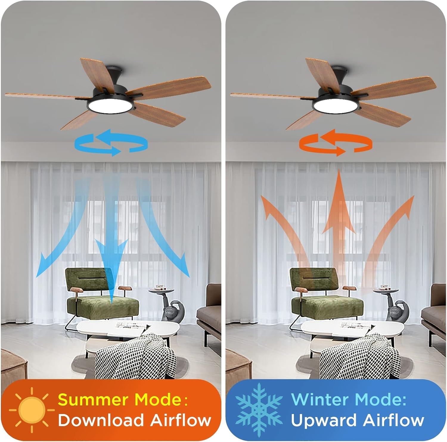 52 Inch Black Ceiling Fan With Remote Control Lights
