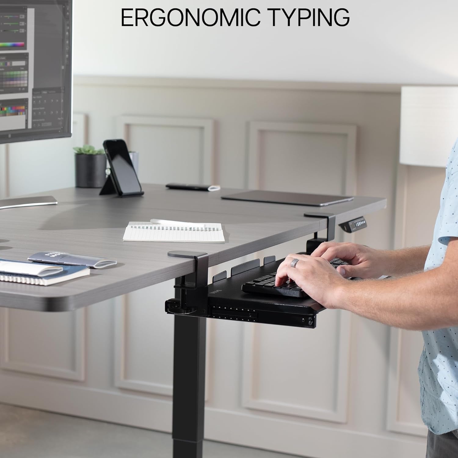 Large Keyboard Tray under Desk Pull Out with Extra Sturdy C Clamp