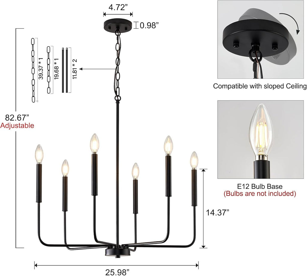 Modern Black 6 Light Chandelier Dining Farmhouse Pendant