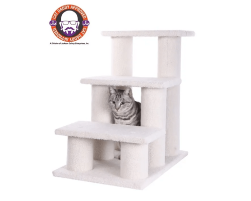 Real Wood 3-Step Pet Stairs Ramp for Dogs and Cats - 25 Inch Climber