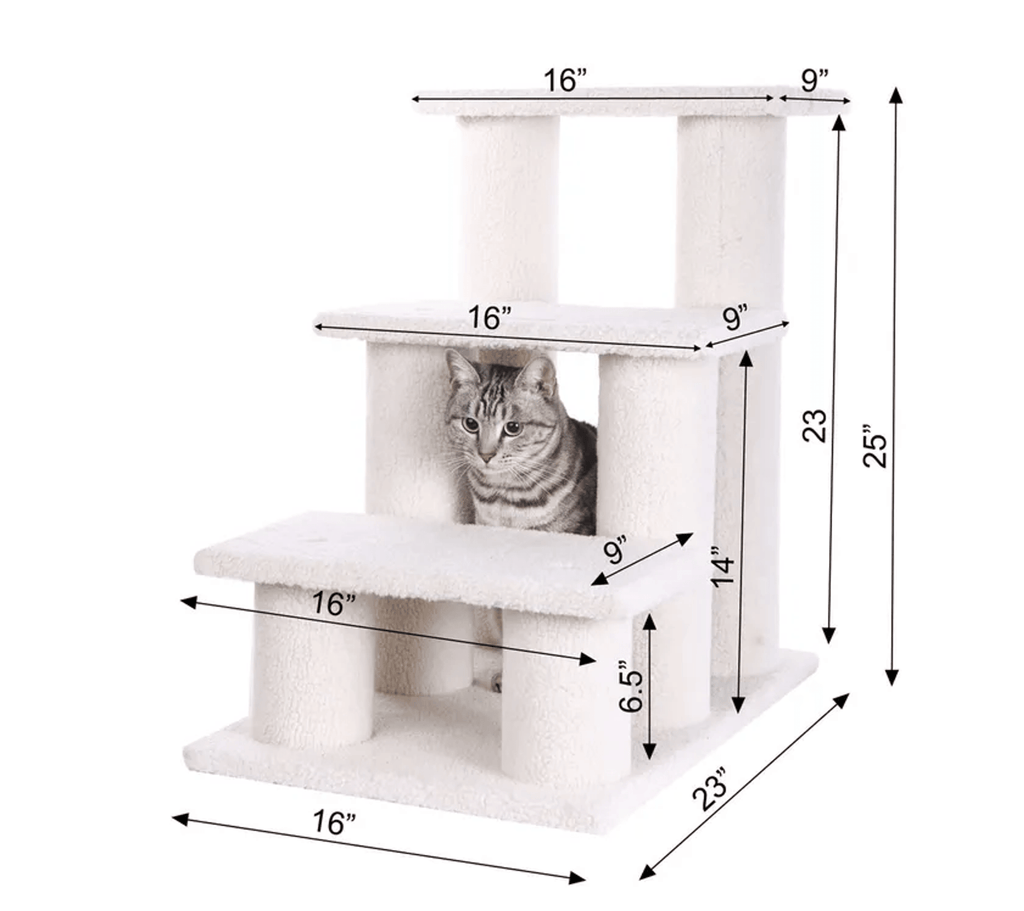 Real Wood 3-Step Pet Stairs Ramp for Dogs and Cats - 25 Inch Climber
