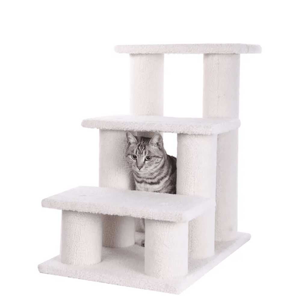 Real Wood 3-Step Pet Stairs Ramp for Dogs and Cats - 25 Inch Climber