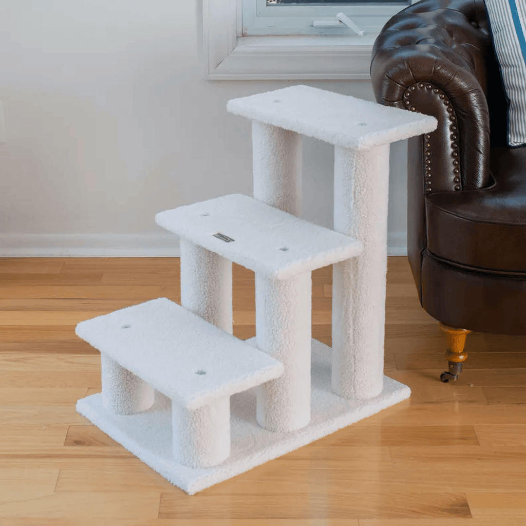 Real Wood 3-Step Pet Stairs Ramp for Dogs and Cats - 25 Inch Climber