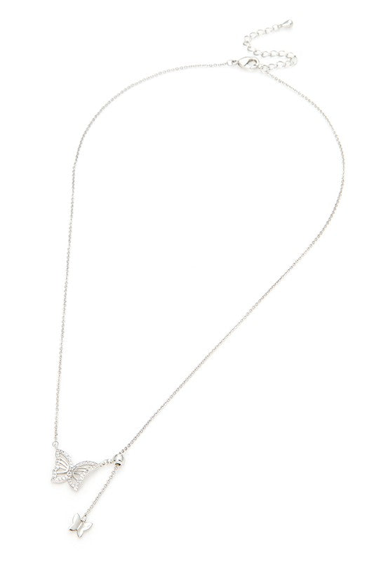 Double Butterfly Charm CZ Pendant Necklace